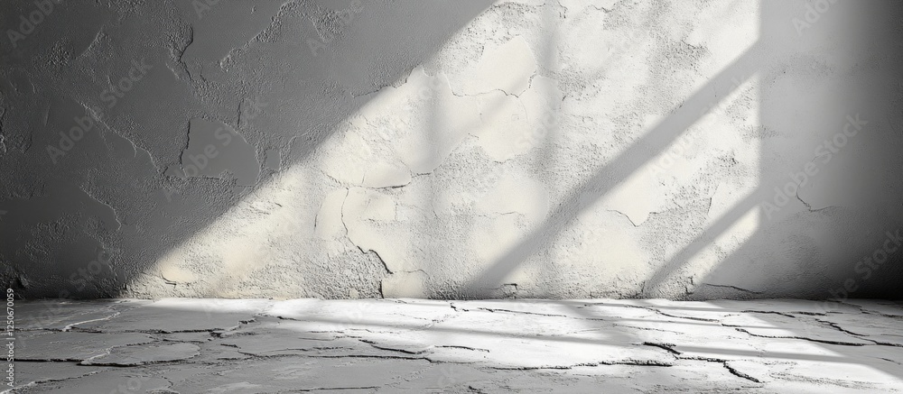 Poster textured grey and white wall background with sunlight casting shadows creating a serene and artistic