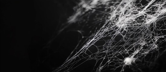 Halloween Themed Black Background Featuring Spider Webs with Space for Custom Text and Creative Design Elements