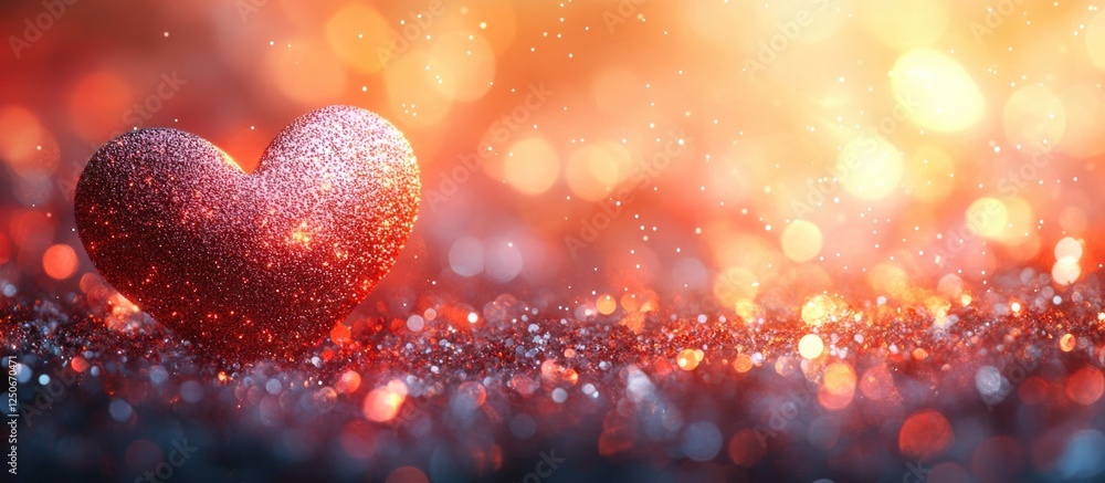 Poster heart-shaped bokeh and glittery lights creating a romantic valentine's day festive background with d