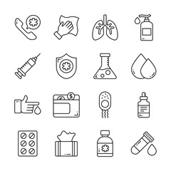 A set of icons representing various medical and healthcare elements.