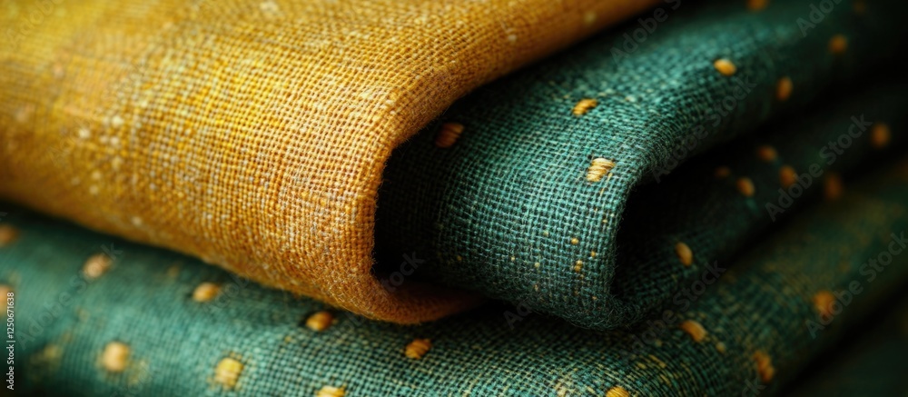 Poster elegant green and yellow textile texture with intricate patterns ideal for fabric backgrounds and de