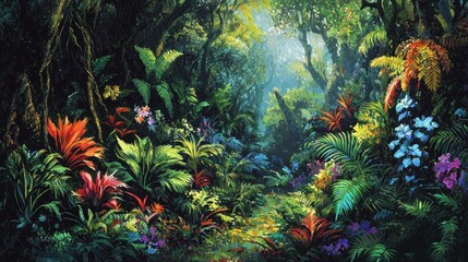 Naklejka premium Lush Tropical Rainforest Path