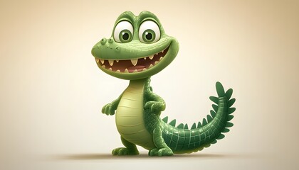 Obraz premium A Cheerful Cartoon Crocodile Stands Smiling