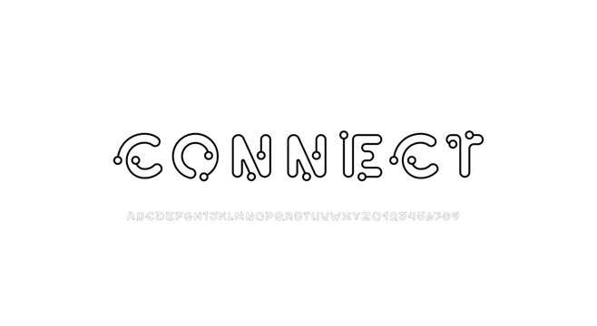 Digital alphabet font made thin line, letters and numbers made in cyber style, vector illustration 10EPS