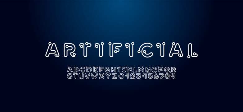 Digital alphabet font made ring, letters and numbers, vector illustration 10EPS