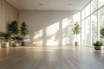 Fototapeta premium Designing a Modern Empty Yoga Studio Interior with Natural Lighting