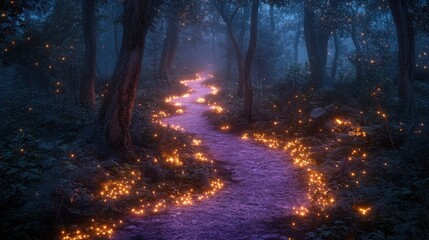 Fototapeta premium A winding dirt path meanders through a lush forest,