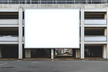 Obraz premium White Blank Mock-Up Banner Frame on a Garage Building