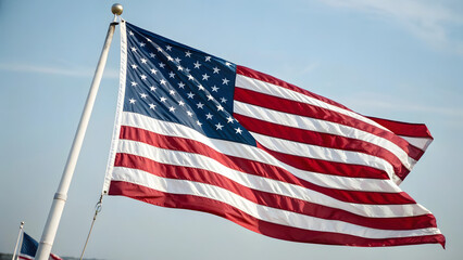 Waving american flag outdoor setting photography daylight close-up patriotism and freedom