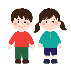 にっこりとほほ笑むこどもたちのベクターイラスト（男女）