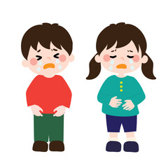 悲しそうに泣くこどもたちのベクターイラスト（男女）