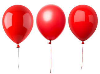 Three red balloons isolated on white background