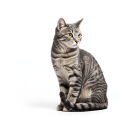 Obraz premium Gray Tabby Cat Sitting Isolated on White Background