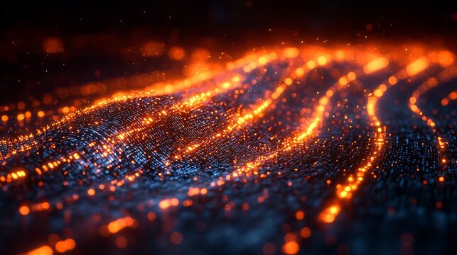 Data transfer concept with binary code streams and glowing network connections