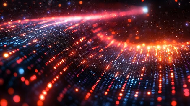 Data transfer concept with binary code streams and glowing network connections