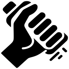 Obraz premium Powerful Grip: A strong hand firmly grips a cylindrical object, radiating power and control. The stark black and white design emphasizes the intensity of the grasp. 