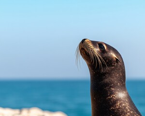 Naklejka premium Tranquil Sunset Seal Modern Nature for International Seal Day - Coastal Textures and Marine Conservation in Spring Eco-Tourism and Earth Day Campaigns