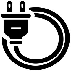 Power Cord Icon: A simple yet effective vector illustration of a power plug and cord, coiled neatly, symbolizing energy, connection, and power.  