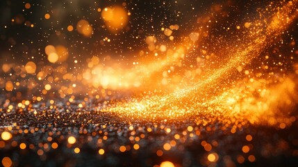 Obraz premium Gold glitter sparkling on dark surface with bokeh background