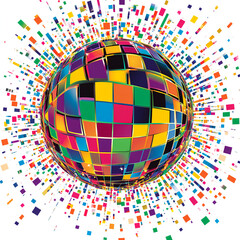 Obraz premium Disco ball with colorful squares, vector style, white background, clipart 