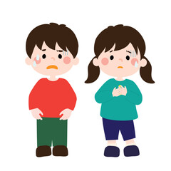 怯えて不安そうなこどもたちのベクターイラスト（男女）