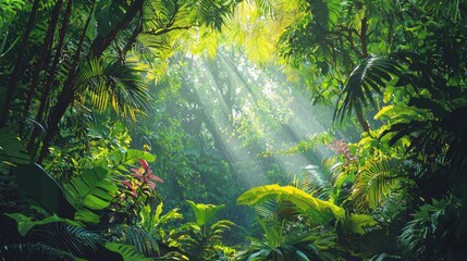 Fototapeta premium Lush Rainforest Sunlight Beams