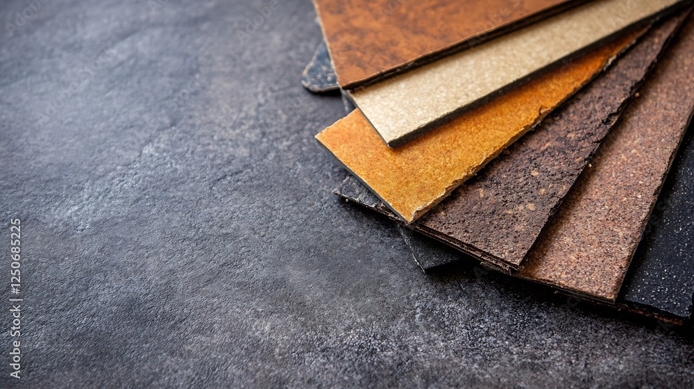 Aufkleber collection of textured and colorful stone samples laid out on a dark surface for design and architec