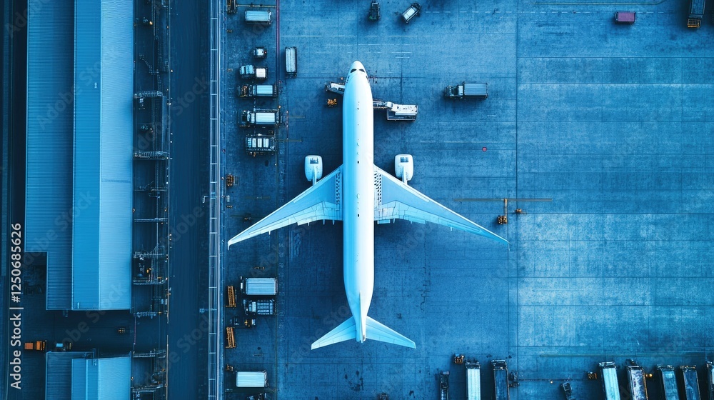 Poster a high-tech cargo terminal with smart logistics tracking systems and global data insights.