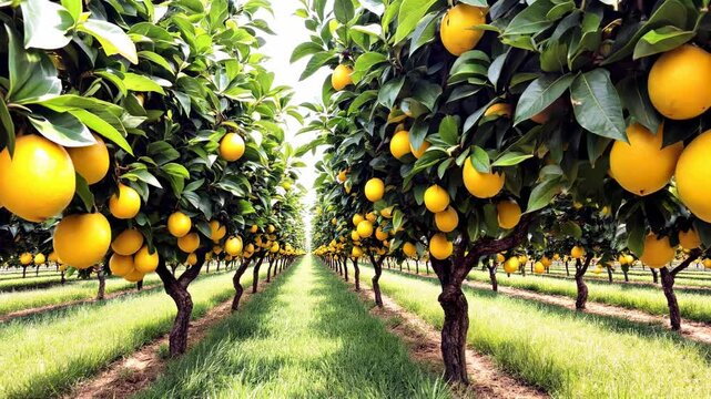 Rows of Lemon Trees in a Sunny Orchard