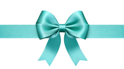 Elegant aqua blue satin ribbon bow and ribbon isolated transparent background perfect for gift