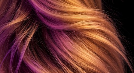 Naklejka premium Blonde Hair with Purple Highlights Fashionable Hair Color Trends Close Up