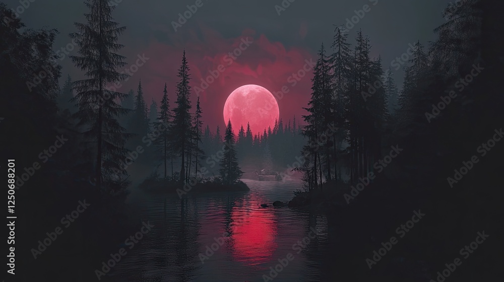 Poster a moody, high-contrast digital background with a deep red and black color scheme.