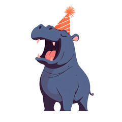 Obraz premium A yawning hippo wearing a party hat