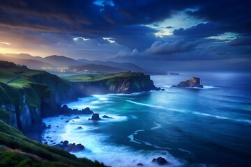 Sea Natural rock arches on Cathedrals beach at sunset in low tide,