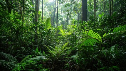 Fototapeta premium Lush Rainforest: A Serene Escape into the Emerald Canopy