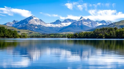 Obraz premium Breathtaking Mountain Landscape Reflected in a Calm Lake Under a Bright Clear Sky : Generative AI