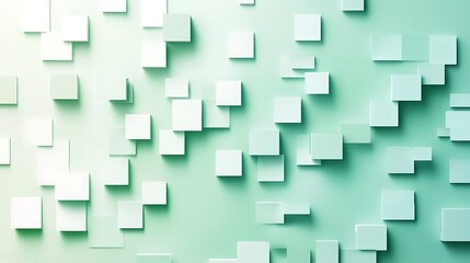 Abstract Green Background with Scattered Cubes