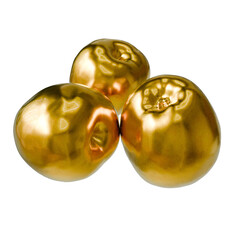 Three golden apples on a transparent background.