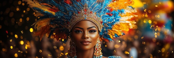 Vibrant rio carnival dancer in festive headdress
