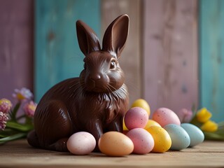 Chocolate bunny, Easter eggs 