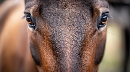 Naklejka premium CloseUp Image of a Beautiful Horse's Face Showcasing Expressive Eyes and Smooth Coat : Generative AI