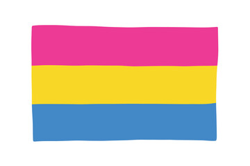 Colorful Pansexual pride flag Happy pride day LGBTQ community Pride Month Vector hand drawn doodle for posters, stickers, logo, cards