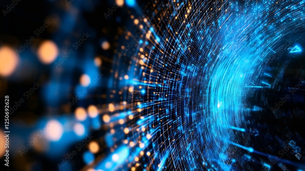 Leinwandbilder Futuristic Digital Network with Dynamic Light Trails Abstract Background : Generative AI