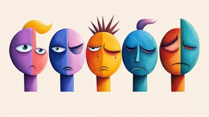 Fototapeta premium Colorful Abstract Faces Expressing Various Emotions and Feelings