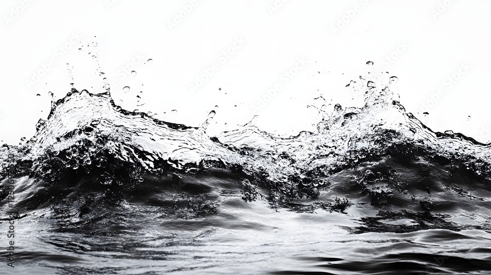 Poster dramatic black and white image capturing the powerful and turbulent motion of ocean waves crashing a
