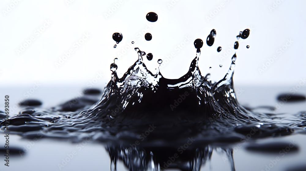 Poster Dramatic splash of liquid in a tranquil monochrome minimalist composition capturing the dynamic energy and fluid motion of water against a clean elegant background