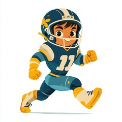 Cheerful Cartoon Boy in Football Uniform Running with Excitement