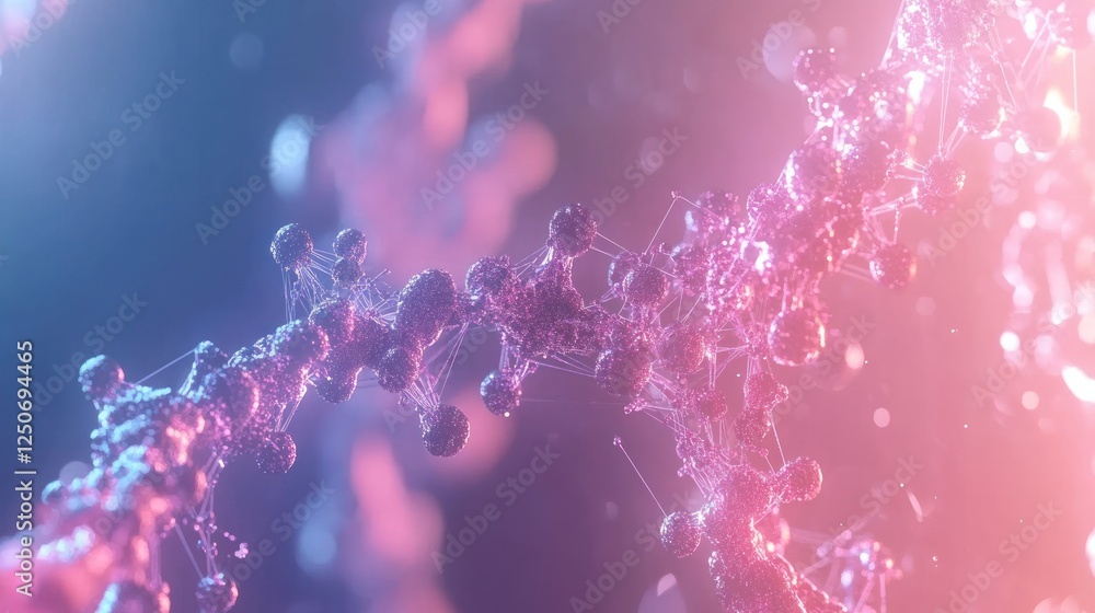 Poster abstract molecular structure in pink and blue tones with depth of field