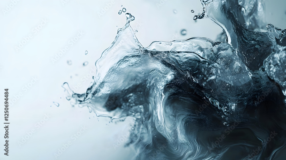 Fototapete Flowing water creating a dynamic and transparent splash effect with rippling waves and bubbles forming an abstract and textured background with a cool and refreshing atmosphere