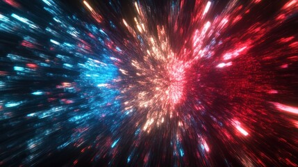 Vibrant Explosion of Blue and Red Light in Abstract Space